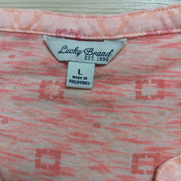 SOLD Lucky Brand Sz L Coral Bracelet Sleeve Placed Scarf Top Blouse Bohemian - Picture 4 of 6